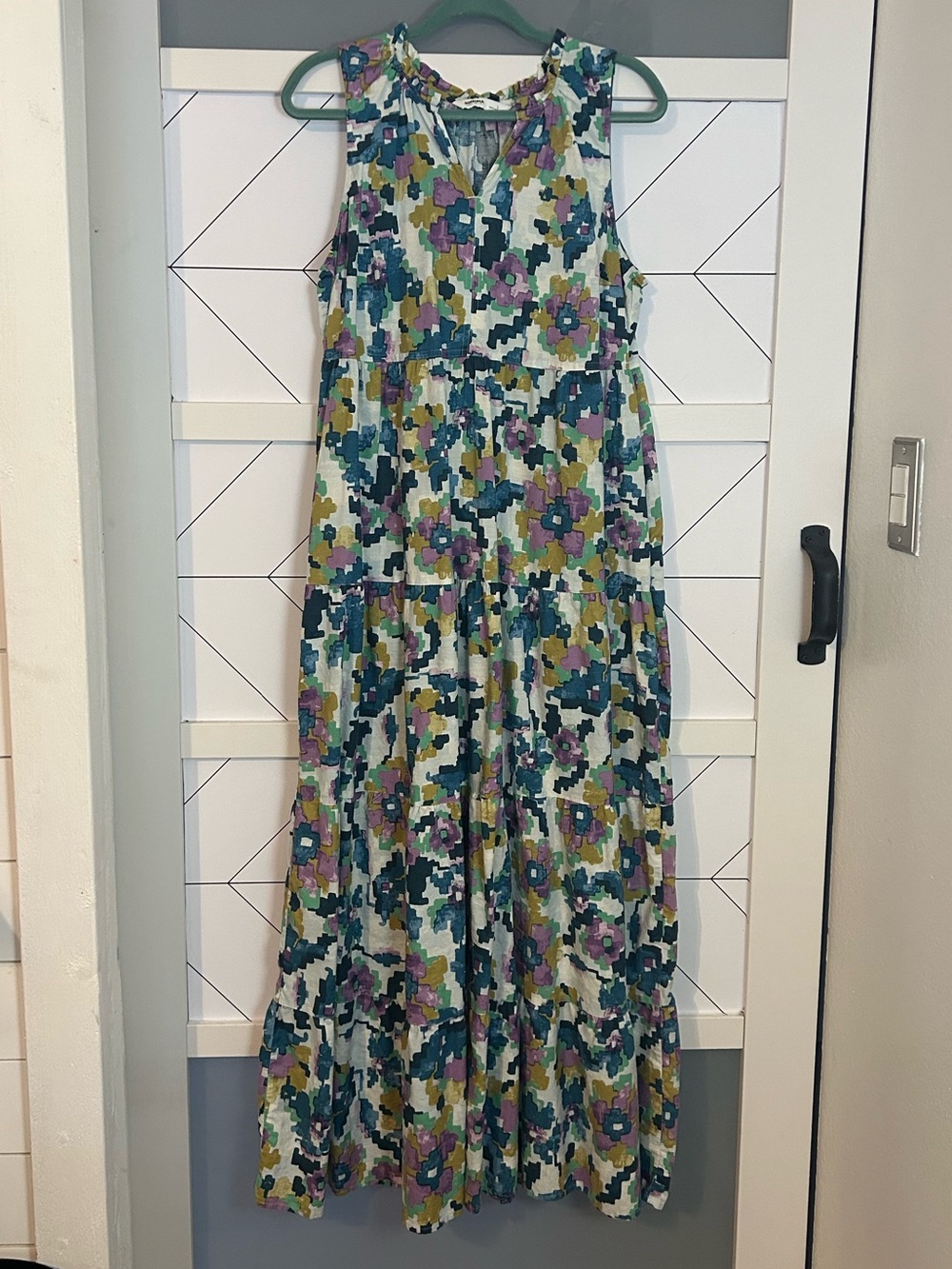 Sonoma sleeveless, tiered maxi length dress, pockets, women’s large, teal purple